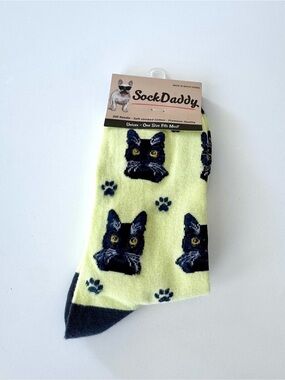 Sock Daddy Black Cat Pattern Unisex Crew Socks - Yellow with Black Cat Faces